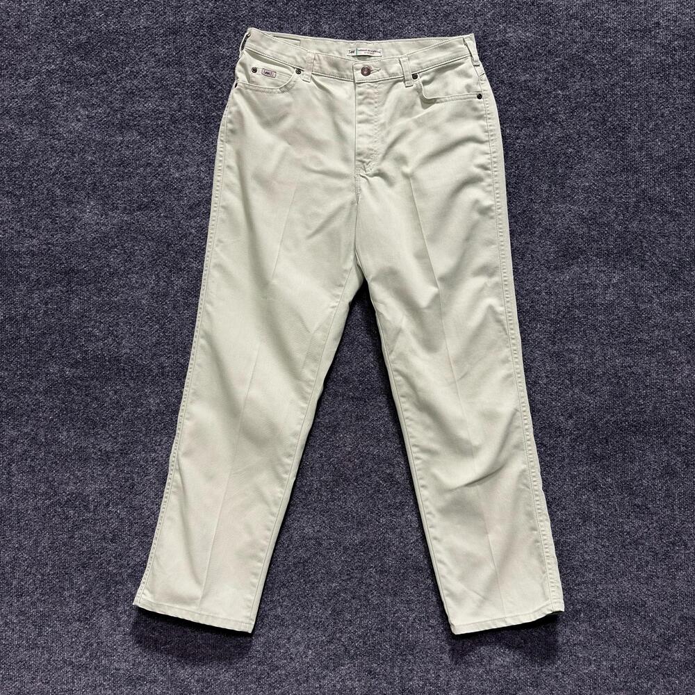 Lee Pants Womens 10 Short Green Relaxed Straight Leg Twill Khakis Stretch Casual